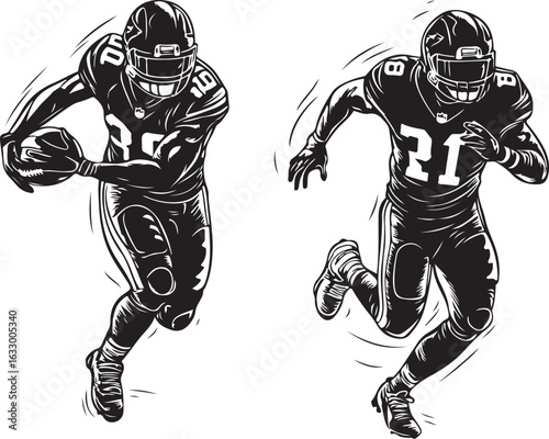 Dynamic American football players in action, ready to score