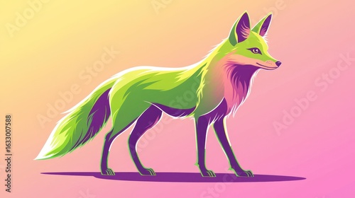 Vibrant Green Fox Profile, Gradient Background, Graphic Illustration