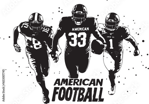 Dynamic football players charge forward with intense energy