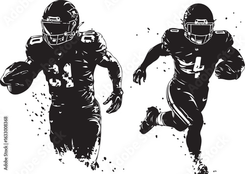 Dynamic football players in action, powerful run, athletic motion