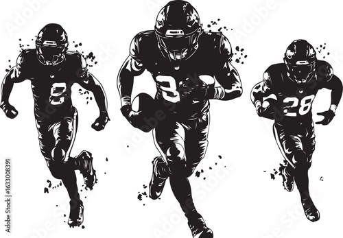 Dynamic football players charging forward in intense action