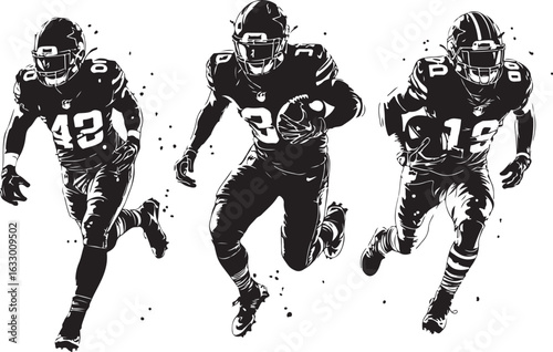 Dynamic football players running with ball in action