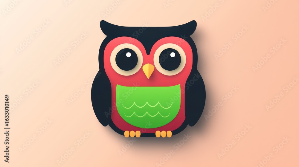 Fototapeta premium Cute cartoon owl graphic on a gradient background, for children's book or educational materials