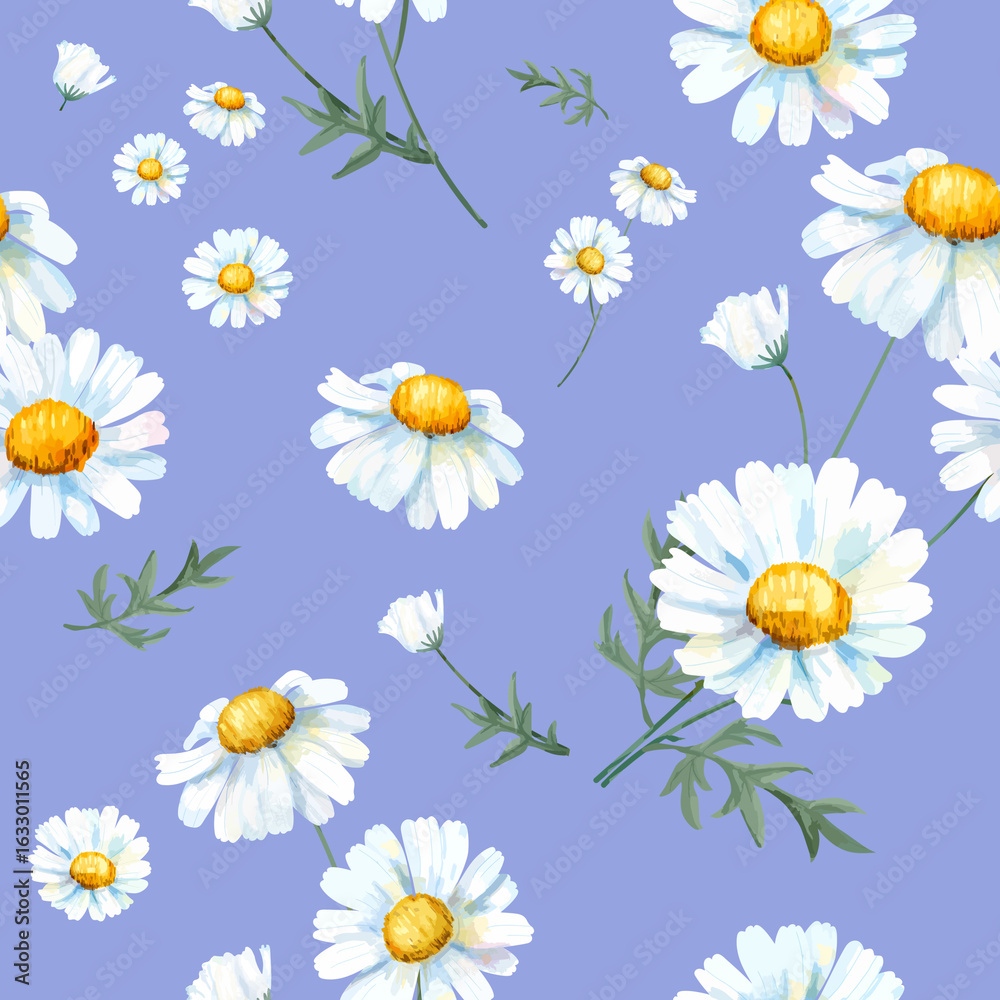 Obraz premium Watercolor chamomile flower pattern, digital paint remix