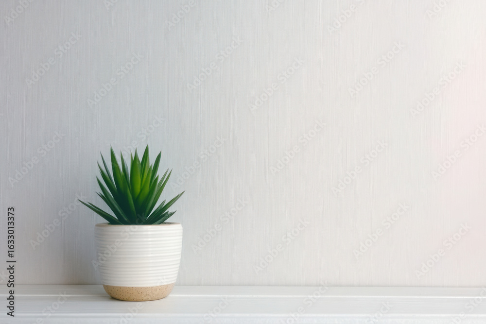Fototapeta premium Minimalist white wall with plant background