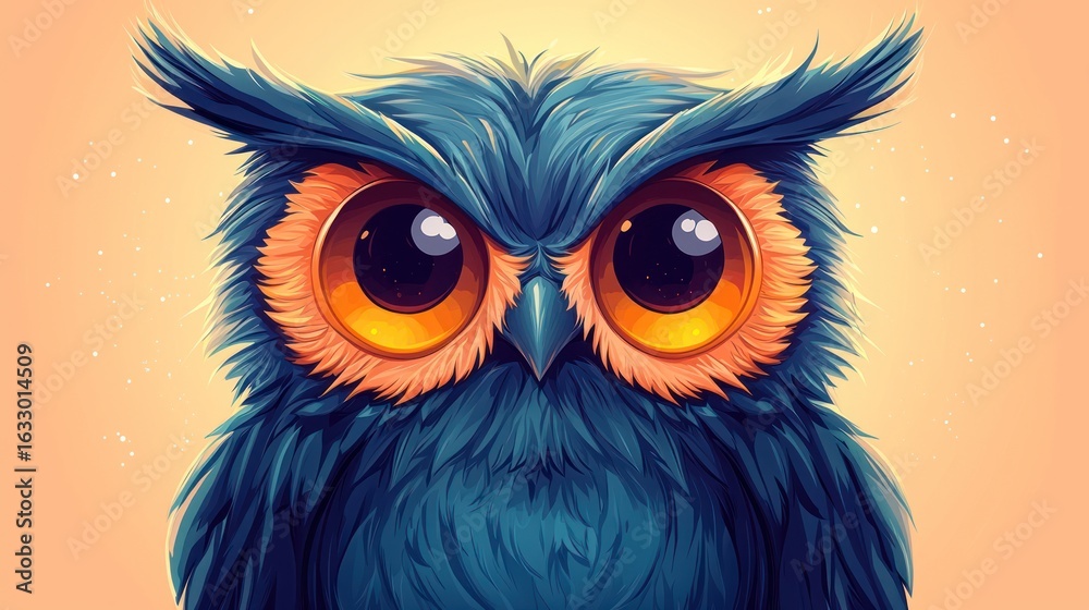 Obraz premium Cute cartoon owl portrait soft pastel colors