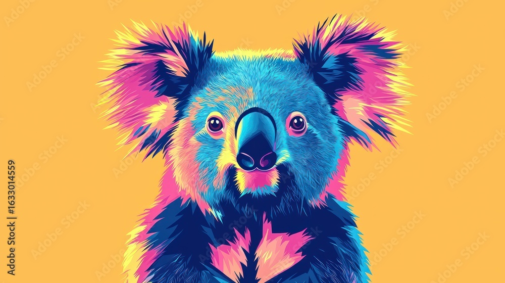 Fototapeta premium Vibrant Koala Portrait, Digital Art, Animal, Nature