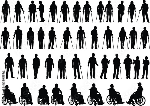 Diverse group of people in silhouette including individuals walking and using wheelchairs representing inclusion and accessibility