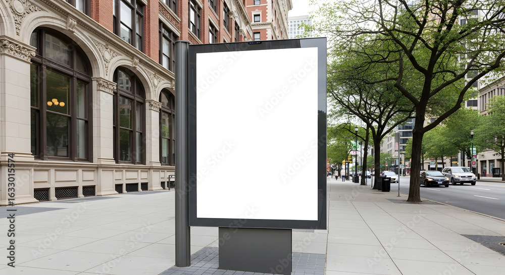 Fototapeta premium Large Outdoor Digital Advertising Billboard on City Sidewalk in Urban Environment