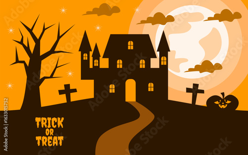 Halloween spooky haunted house illustration evokes eerie thrills and chills this season.
