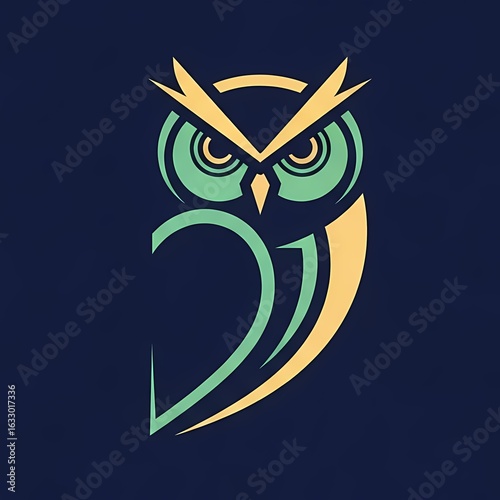 logo of a unique, abstract, geometric owl that symbolizes wisdom, vigilance, and intelligence.  sleek, minimal, sci-fi,  steampunk, clean, brand, branding, bird, cyber owl, robotic owl, digital owl