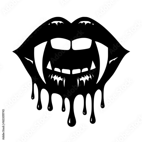 Minimalist Black Silhouette of a Vampire Fangs Mouth Halloween Clipart Design