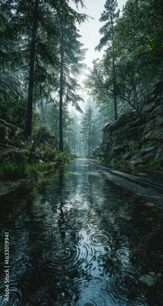 Obraz premium A misty forest stream