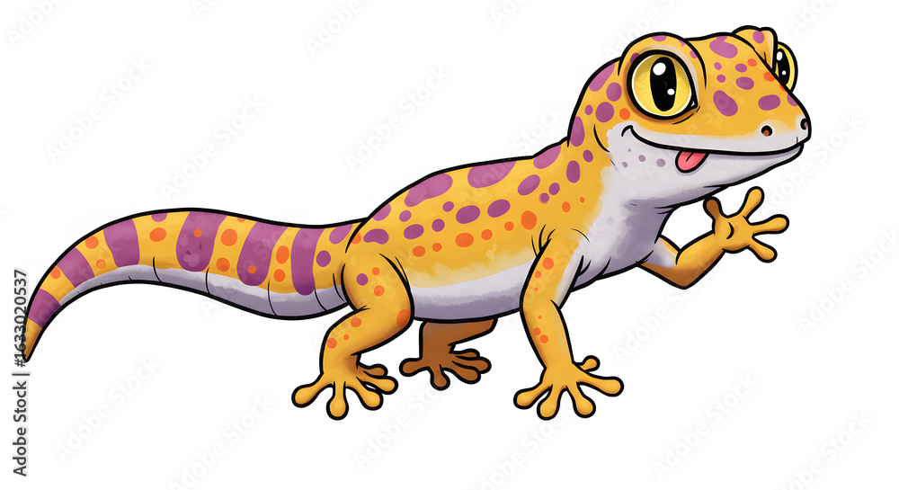 Obraz premium Happy gecko cartoon isolated on white background with colorful details