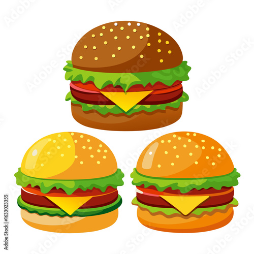 Assorted Cheeseburger Variations Vector Set Isolated on White Background