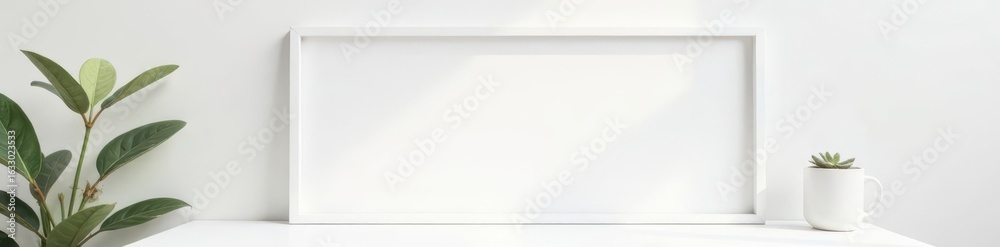 Naklejka premium Clean minimalist white frame on white backdrop, abstract, isolated, matte