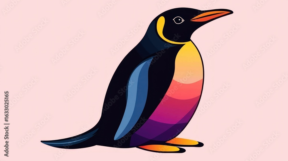 Fototapeta premium Colorful penguin illustration against a pastel background