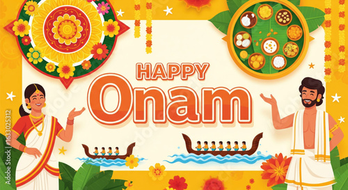 Happy Onam Festival Poster banner Flyer Design Vector illustration