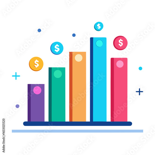 Bar Chart with Equal Height Bars and Currency Icons for Equal Salary Distribution