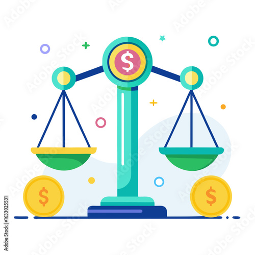 Balanced Scales with Money Symbols for Equal Pay Concept