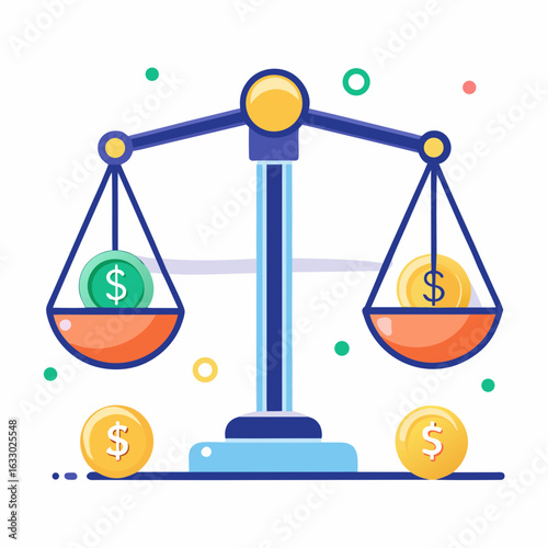 Balanced Scales with Money Symbols for Equal Pay Concept
