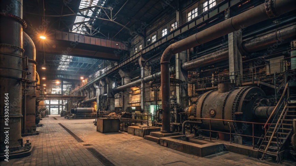 Fototapeta premium Industrial powerhouse with massive machinery and piping