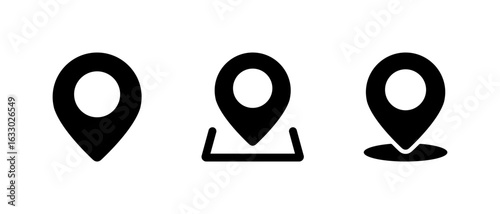 Map marker and position icon set. Location point and navigation pin symbol