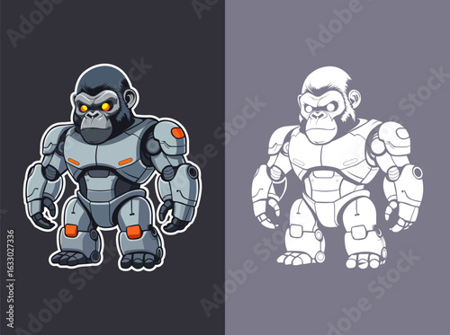 Gorilla robot illustration for mascot design element.
