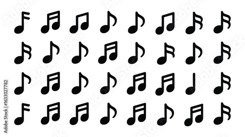 Vector art of collection of musical notes isolated on white background for creative music projects