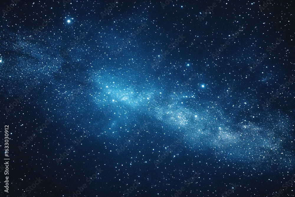 Obraz premium Starry sky background, blue night sky full of stars, glowing stars in the dark space, starry background, dark night, stars in the distance, starlight, dark background with a blue glow, night sky. 