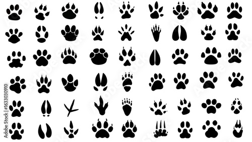 animal paw print Vector illustration of diverse animal  tracks, ideal for educational content, wildlife projects.