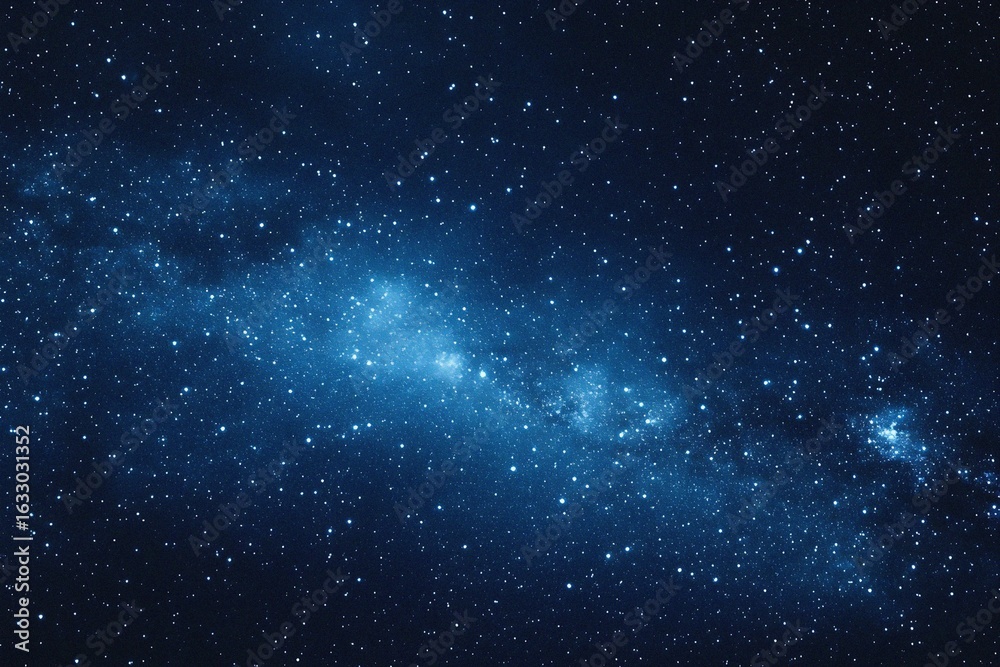 Obraz premium Starry sky background, blue night sky full of stars, glowing stars in the dark space, starry background, dark night, stars in the distance, starlight, dark background with a blue glow, night sky. 