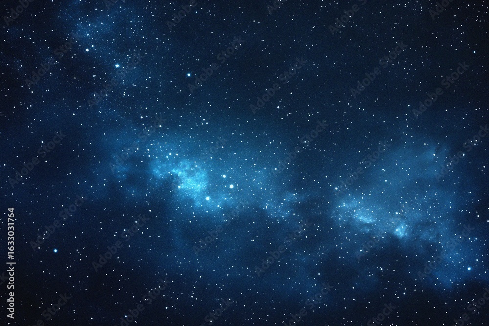 Fototapeta premium Starry sky background, blue night sky full of stars, glowing stars in the dark space, starry background, dark night, stars in the distance, starlight, dark background with a blue glow, night sky. 
