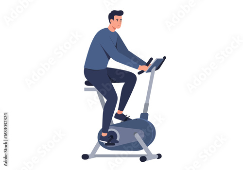 Man Exercising on Stationary Exercise Bike.
