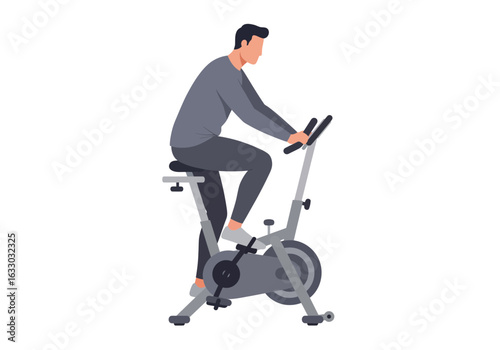 Man Exercising on Stationary Exercise Bike.