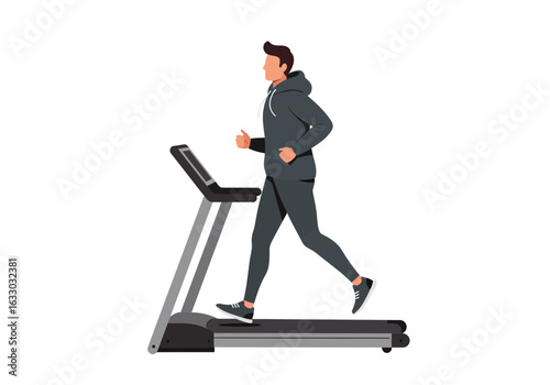 Man Running on a Treadmill Fitness Exercise Workout.