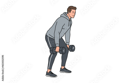 Man Performing Dumbbell Romanian Deadlifts Exercise.