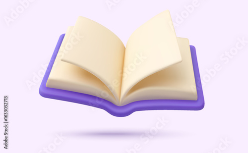 3d blank opened book, isolated on background. Opened book icon in 3d vector illustration. Vector illustration