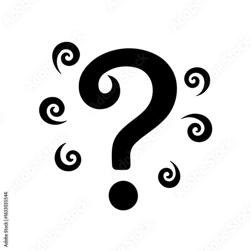 Spinning Question Mark Icon. A simple, dynamic vector icon of a swirling or spinning question mark, symbolizing confusion, a search for answers, or a pending query