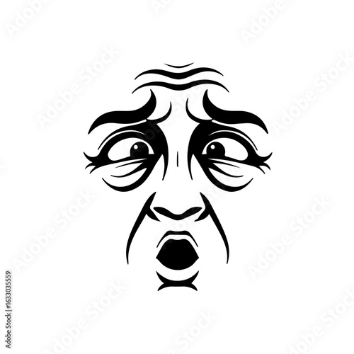 Confused or Puzzled Face Icon. A minimalist and expressive vector icon of a wrinkled or furrowed face, symbolizing confusion, bewilderment, or uncertainty