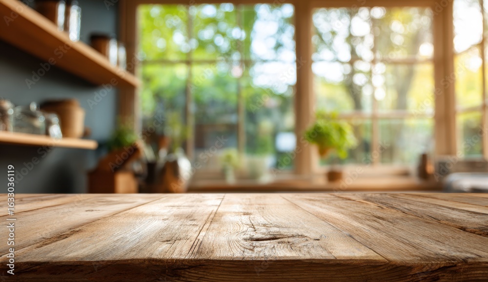 Sunlit rustic wooden tabletop provides a warm inviting space ideal for showcasing products or creating a cozy kitchen scene with a blurred natural Sunlit rustic wooden tabletop provides a warm inviting space ideal for showcasing products or creating a cozy kitchen scene with a blurred natural