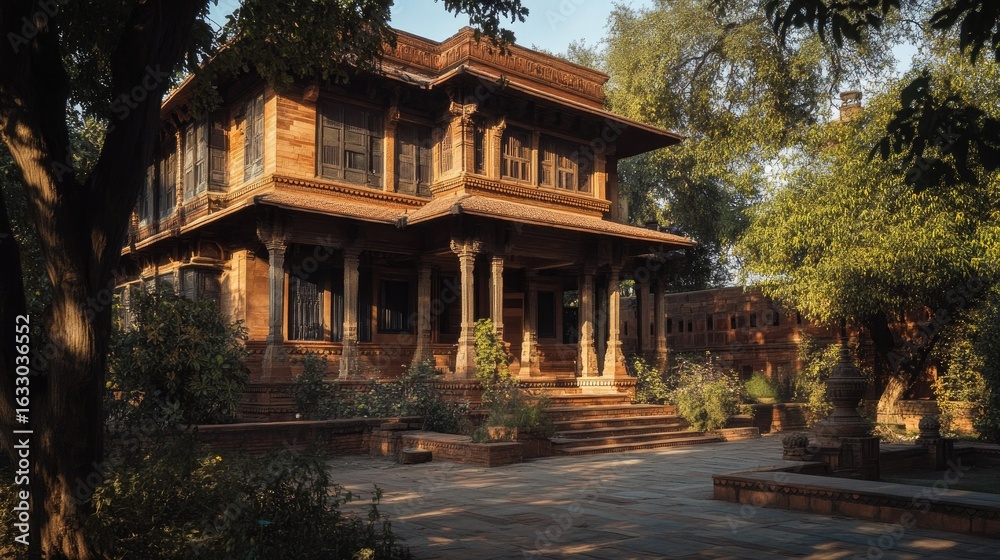 Fototapeta premium Majestic Haveli in the Golden Hour: A Glimpse of Indian Architectural Heritage
