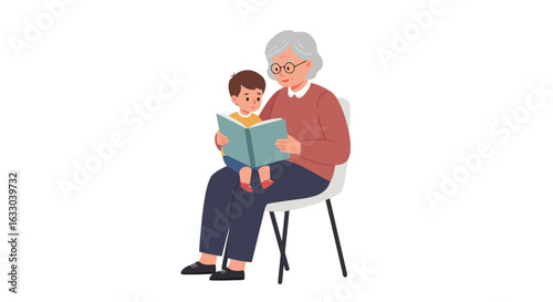 Grandmother Reading to Grandson, Cozy Story Time