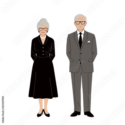 Senior Couple Elegance: Formal Attire Illustration