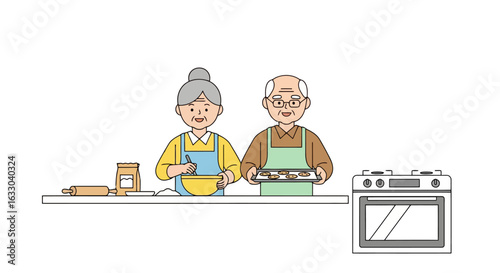 Grandparents Baking Together: A Heartwarming Illustration