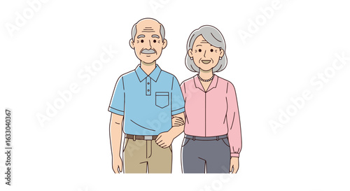 Elderly Couple Illustration: Affectionate Senior Portrait