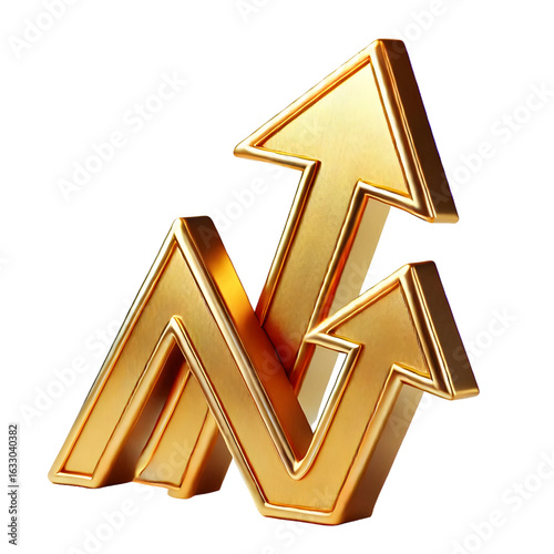 rising gold arrow 3d render icon isolated on white background
