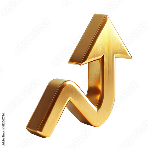 rising gold arrow 3d render icon isolated on white background