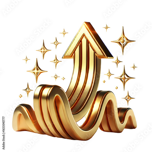 rising gold arrow 3d render icon isolated on white background