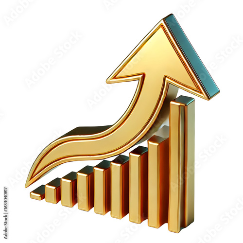 rising gold arrow 3d render icon isolated on white background
